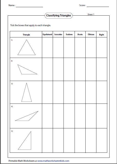 Triangle Worksheets