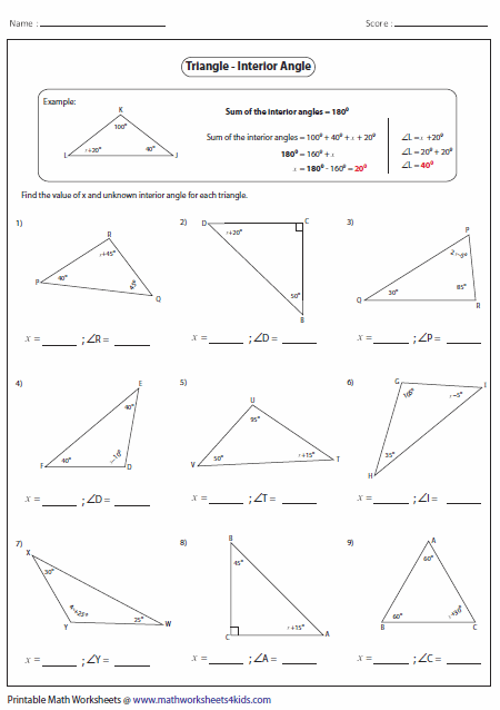 Triangles Worksheets