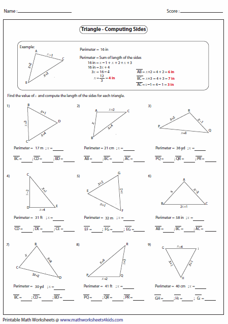 Triangles Worksheets