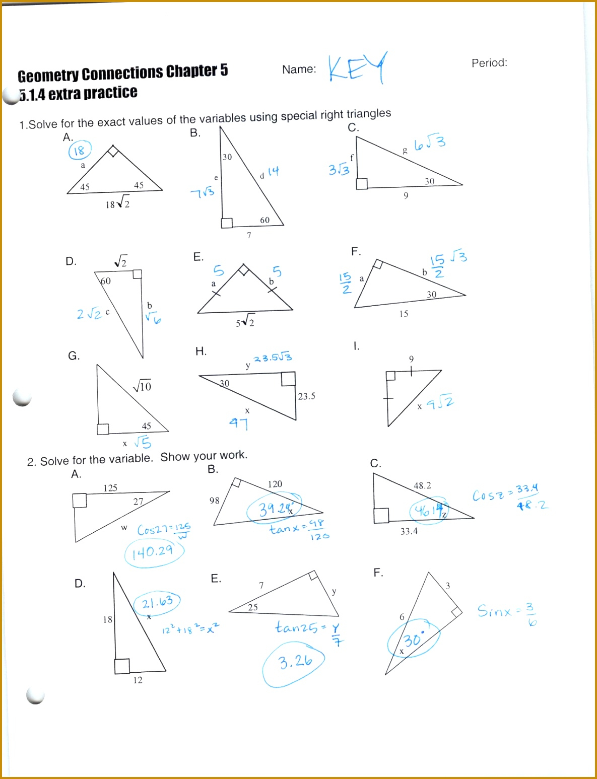 Trigonometric Ratios Worksheet Answers With Work Best Worksheet