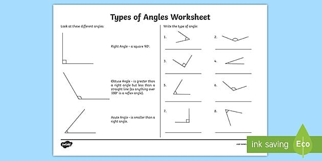 Types Of An Angle Acute And Obtuse Angles Worksheet Angles Worksheet