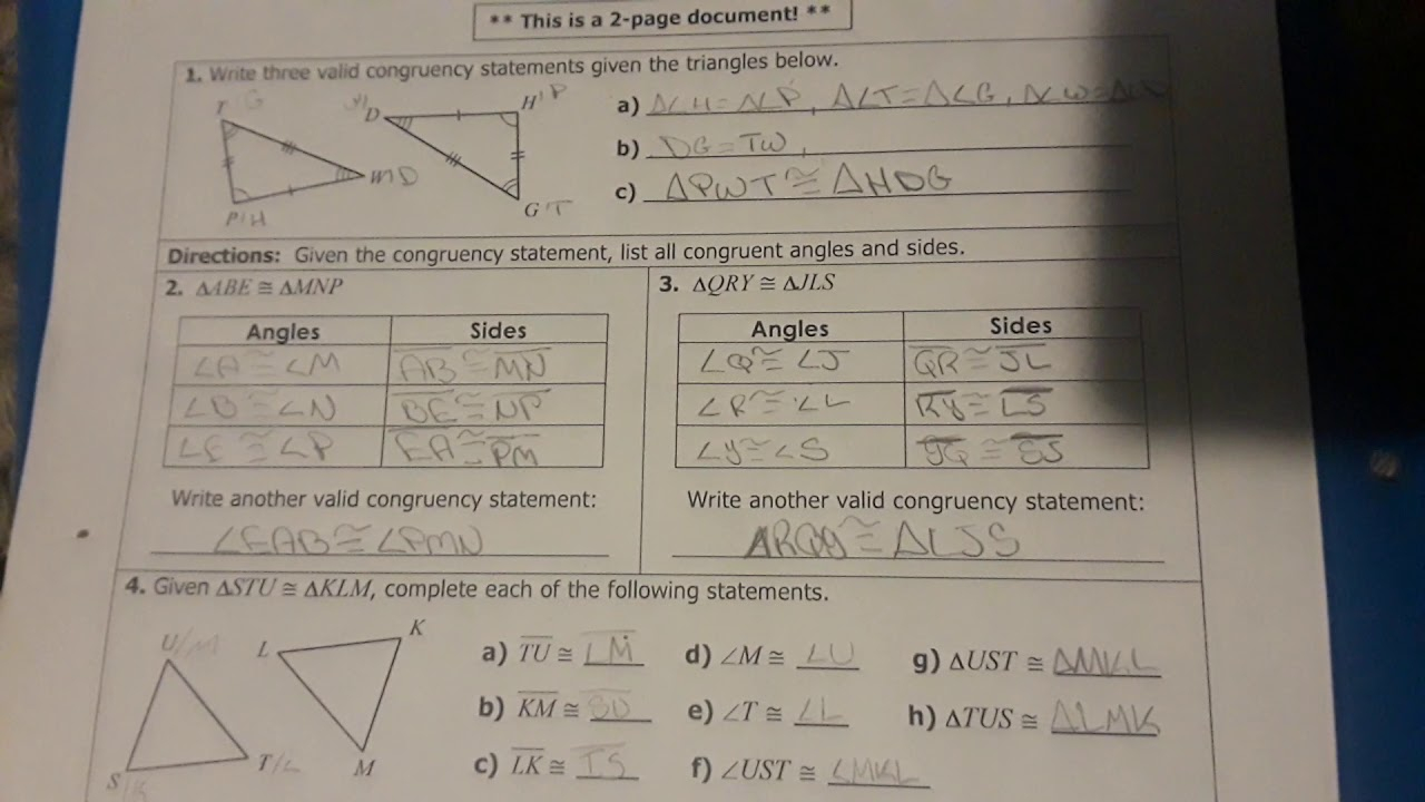 Unit 4 Congruent Triangles Homework 5 Answers Congruent Triangles 