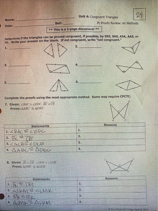 Unit 4 Congruent Triangles Worksheet Answers Ismaelguiade Muntanya