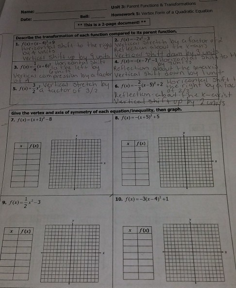 Unit 9 Transformations Homework 2 Reflections Answers Gina Wilson