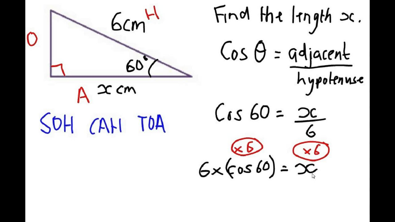 Using Trigonometry To Find Missing Sides Cosine Ratio Grade B Level 8