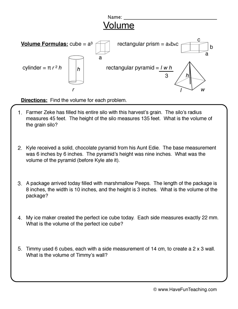 Volume Word Problems Worksheet Have Fun Teaching