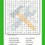 Word Search Puzzle About Tradesmen The Different Trades Done By Men