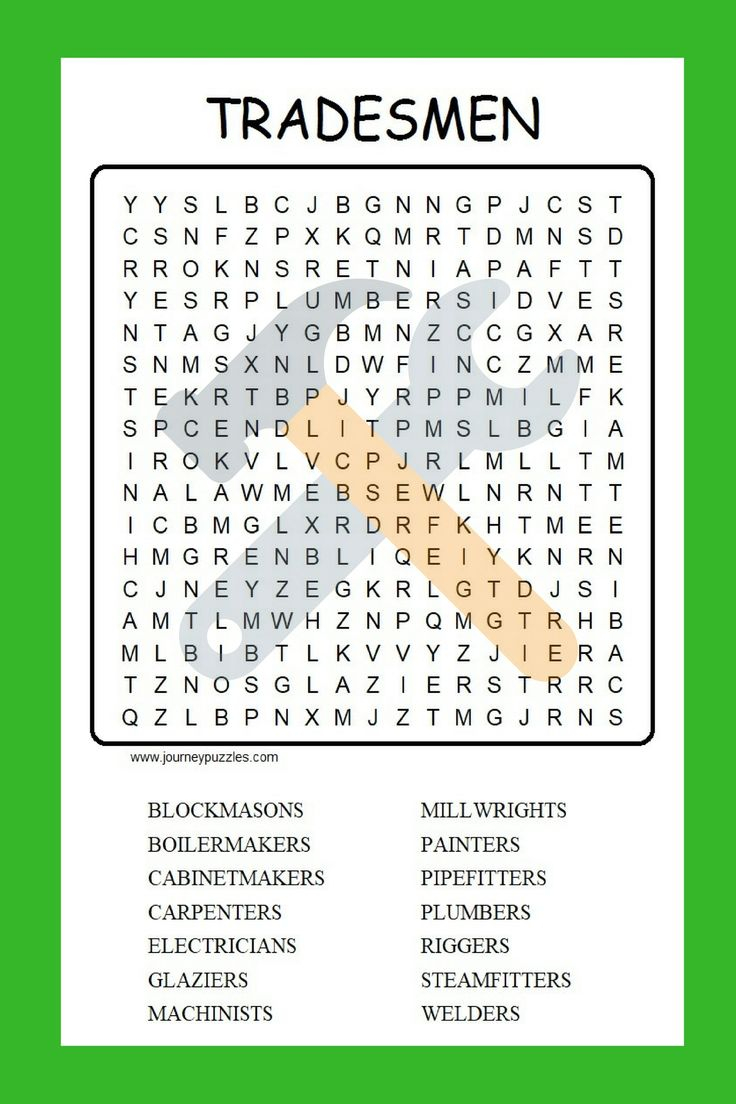 Word Search Puzzle About Tradesmen The Different Trades Done By Men 