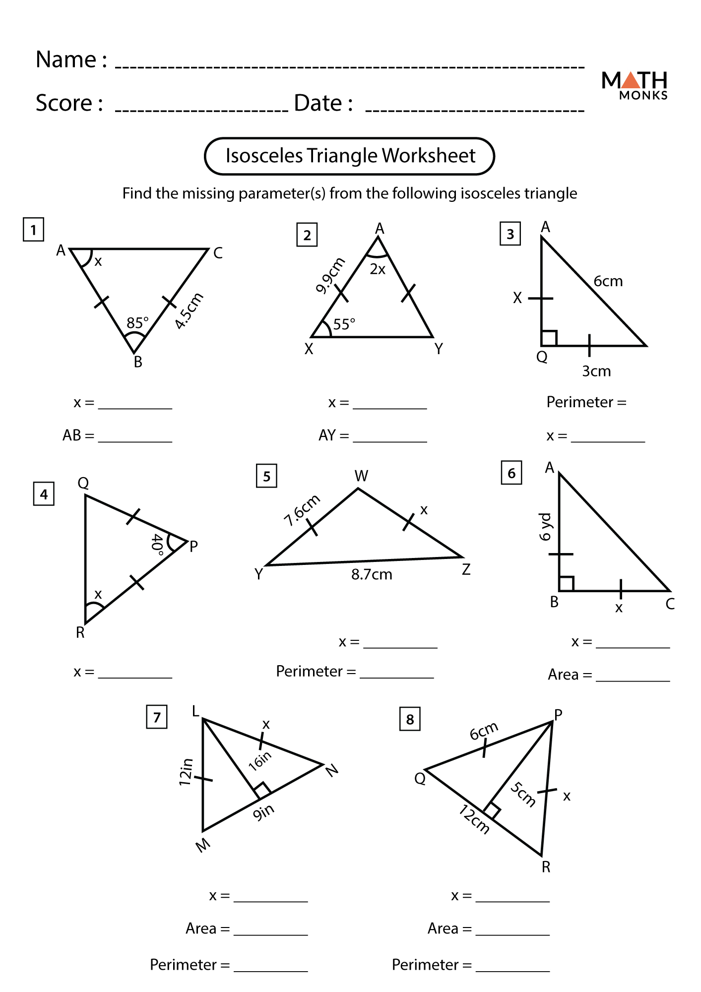 4 6 Isosceles And Equilateral Triangles Worksheet Printable Word Searches