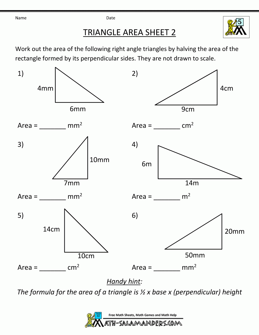 Area Of A Triangle Worksheets 7th Grade Triangle Area Sheet 2 Sheet 2