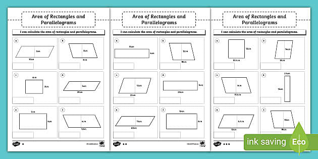 Area Of Rectangles And Parallelograms Worksheet Twinkl