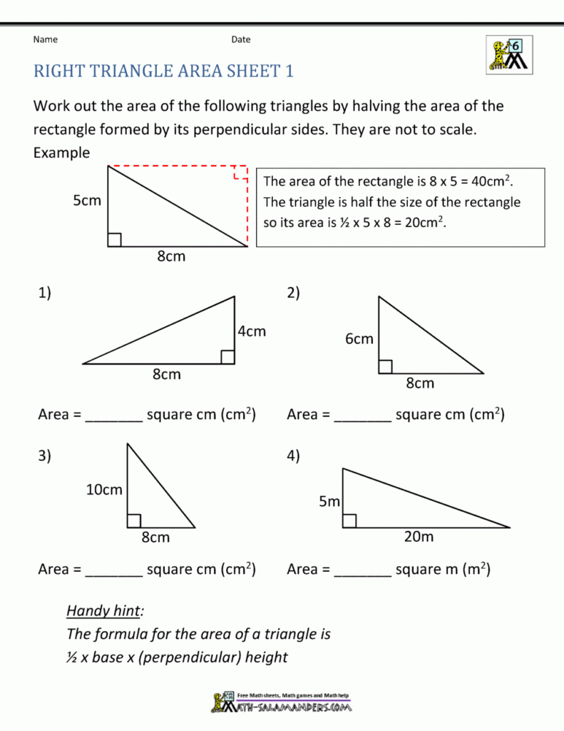 Area Of Right Triangle Worksheets