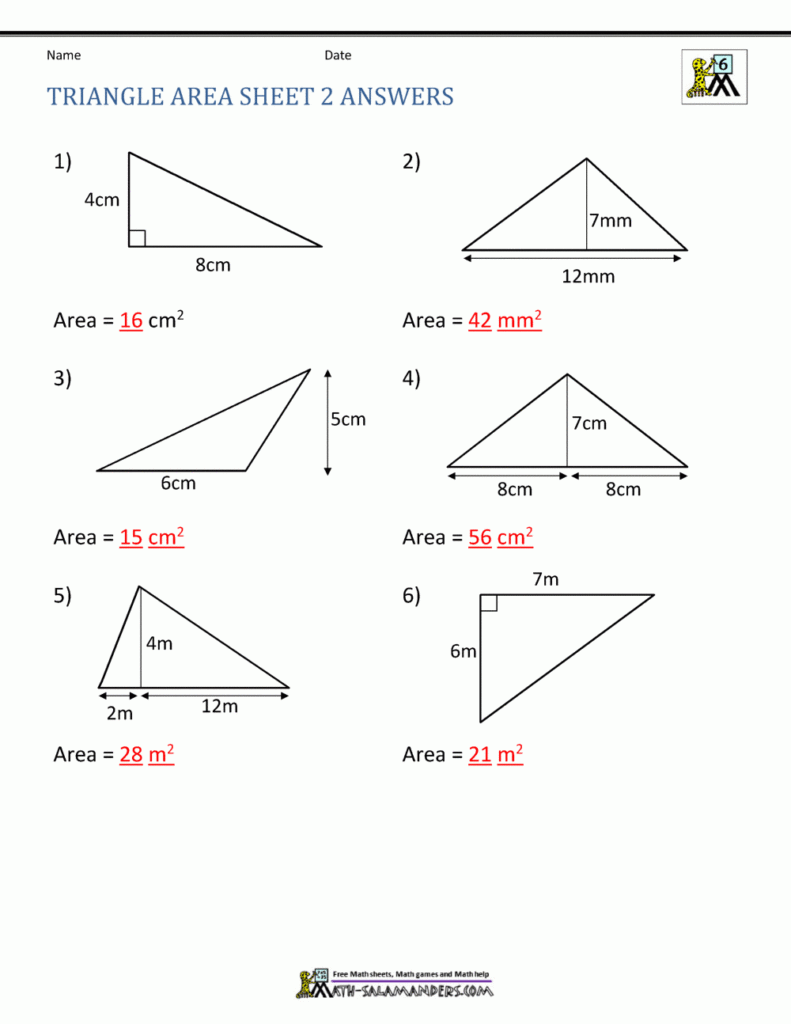 Area Of Triangles Worksheet