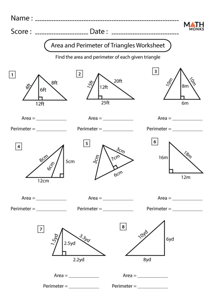 Area Of Triangles Worksheets