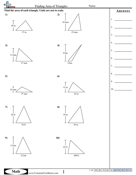 Area Perimeter Worksheets Finding Area Of Triangles Worksheet 