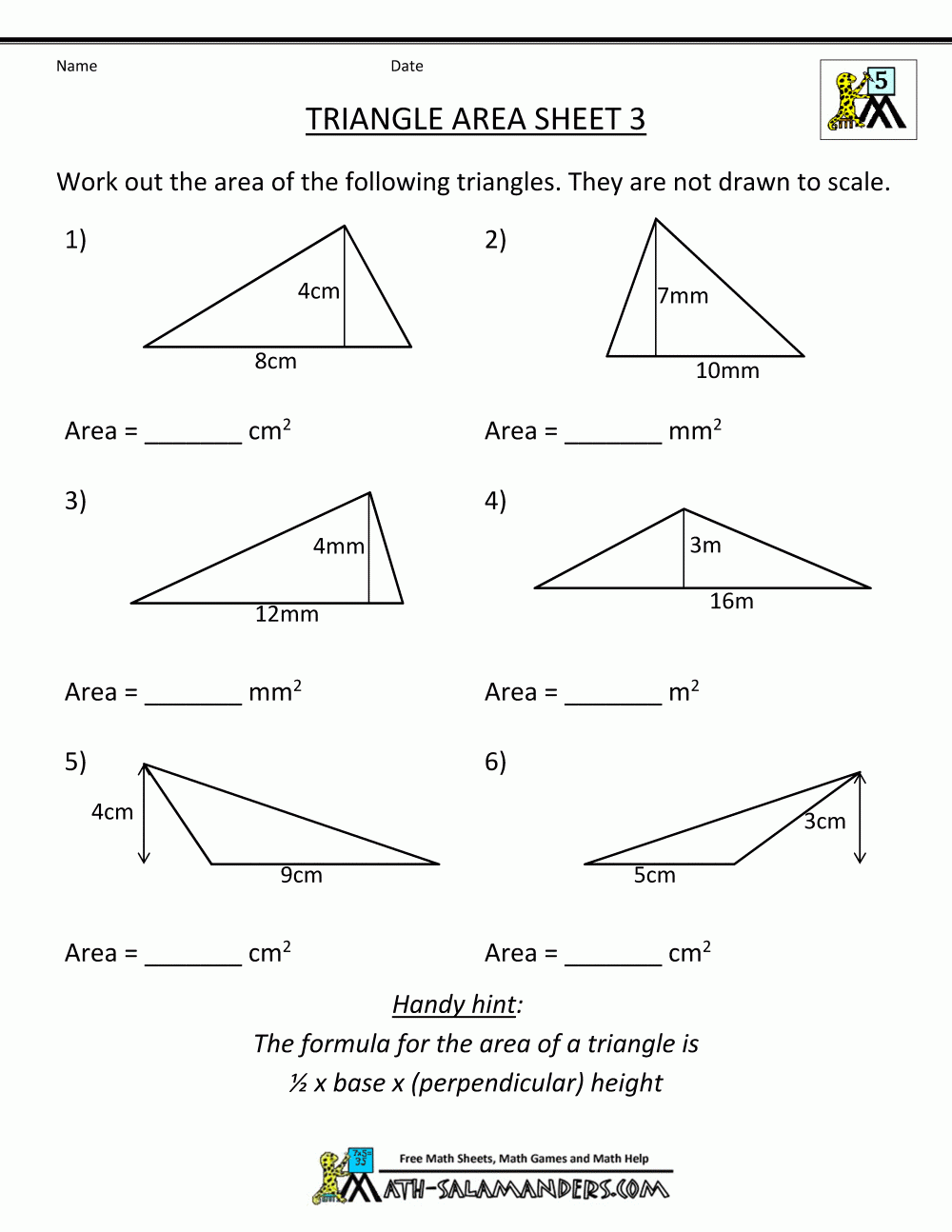 Area worksheets triangle area 3 gif 1000 1294 Triangle Worksheet 