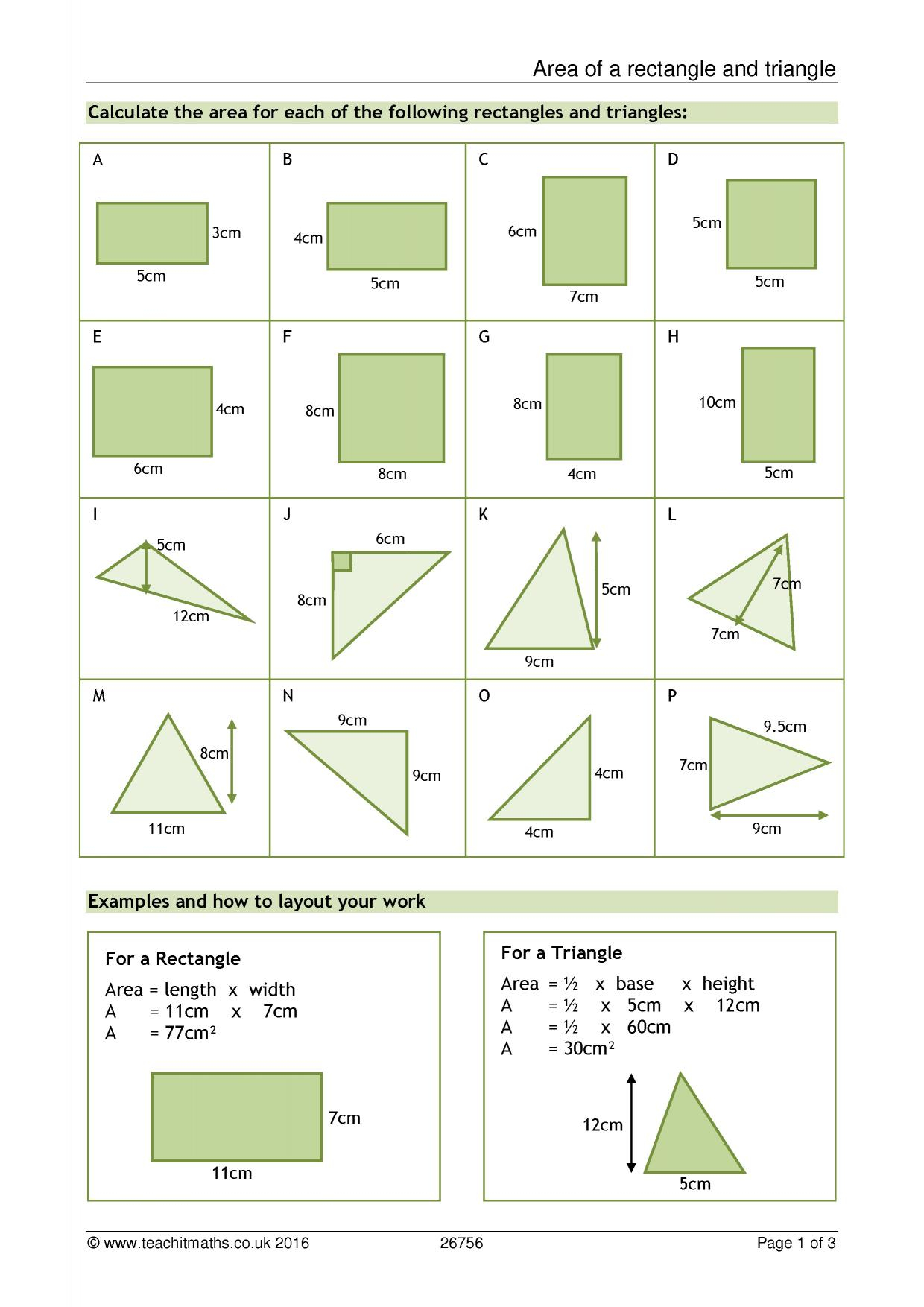 Areas Of Rectangles And Triangles TraingleWorksheets com