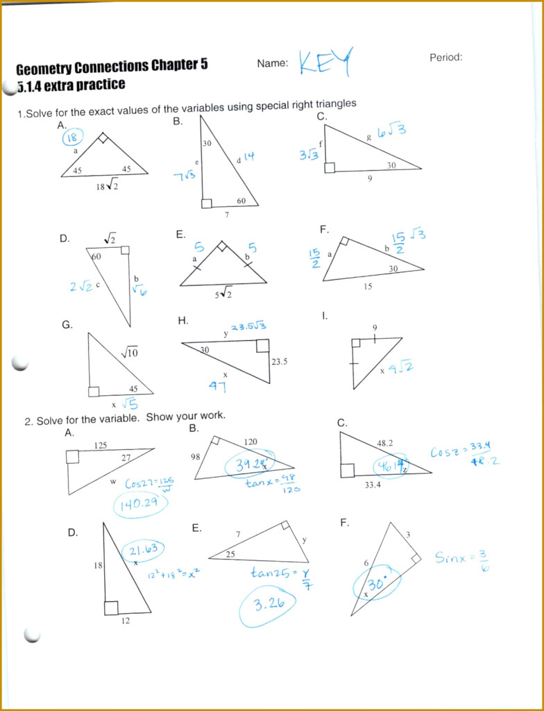 Challenging Precalculus Right Triangle Trigonometry Worksheets Pdf 