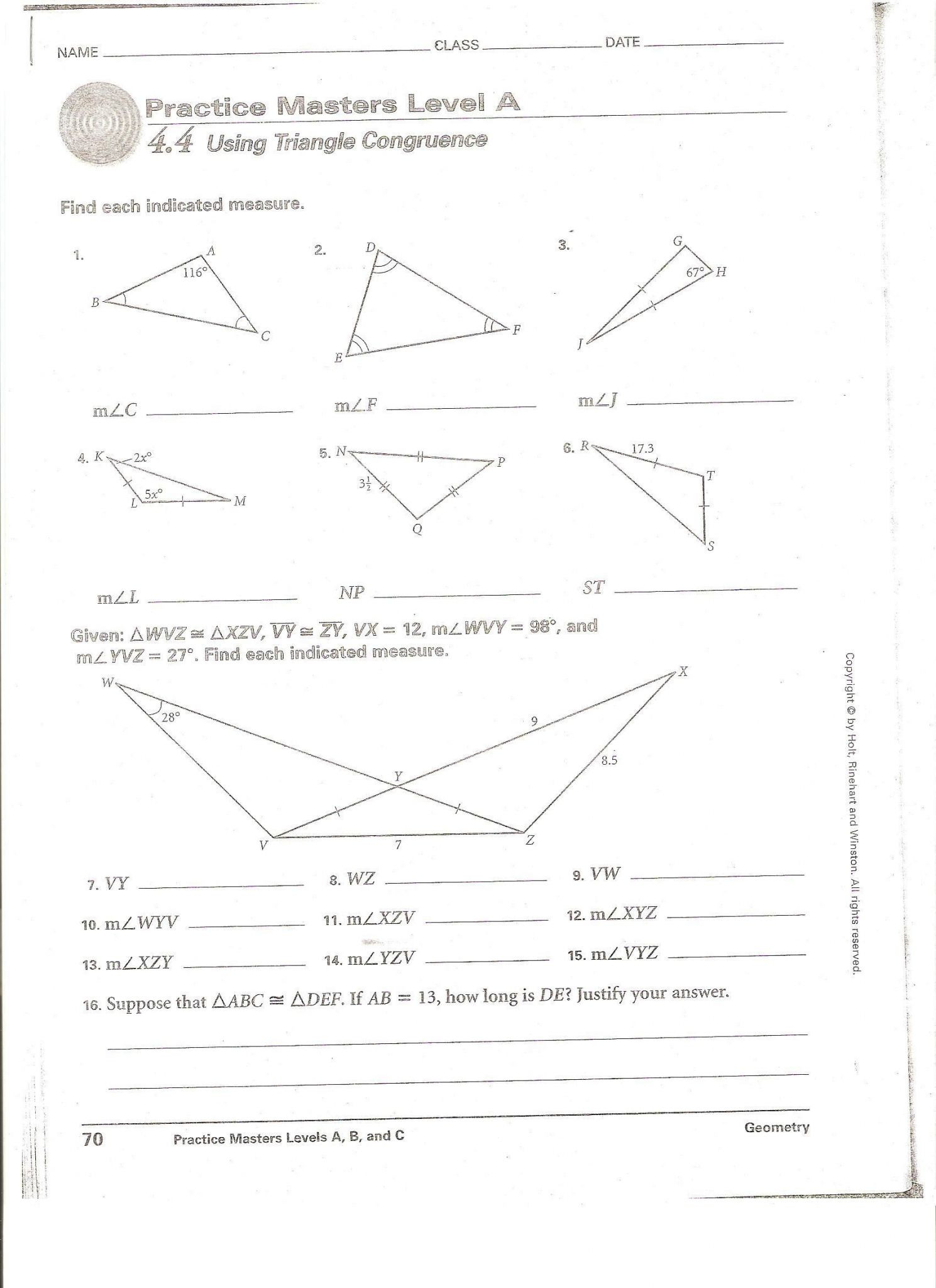 Chapter 4 Congruent Triangles Worksheet Answers Db excel