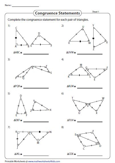 Congruent Triangles Worksheets