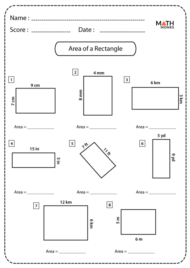 Find The Area Of A Rectangle Worksheet