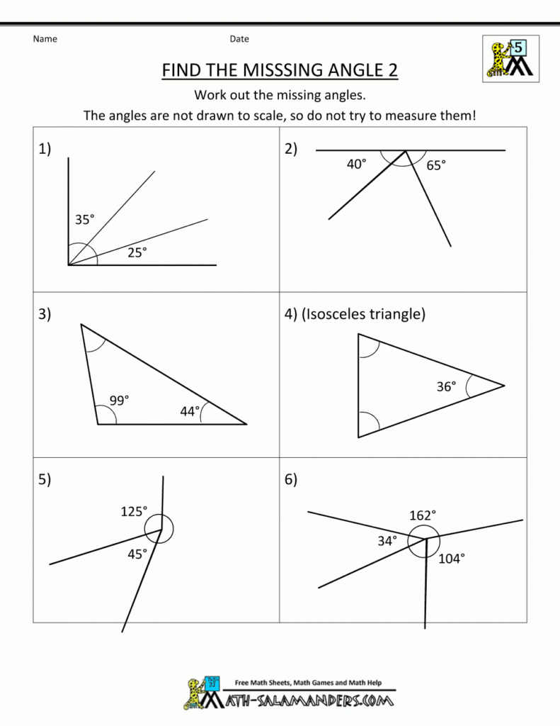 Find The Missing Angle Of A Triangle Worksheet