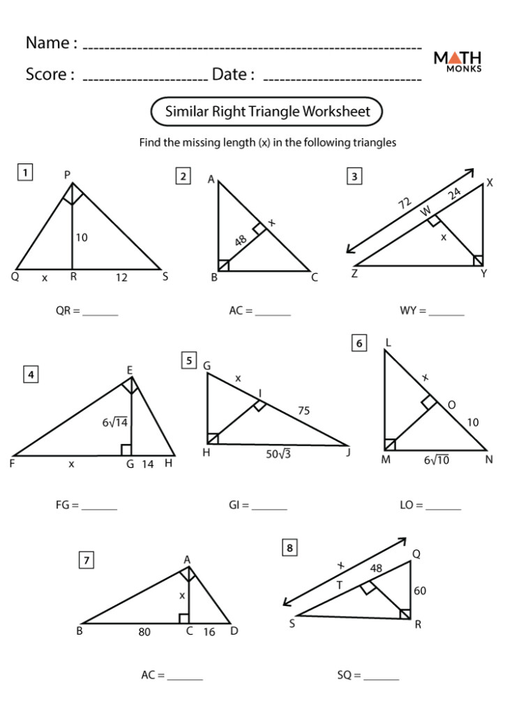 Geometry Worksheet Similar Triangles