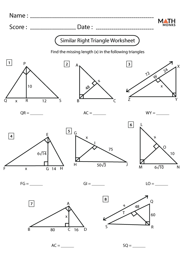 Geometry Worksheet Similar Triangles