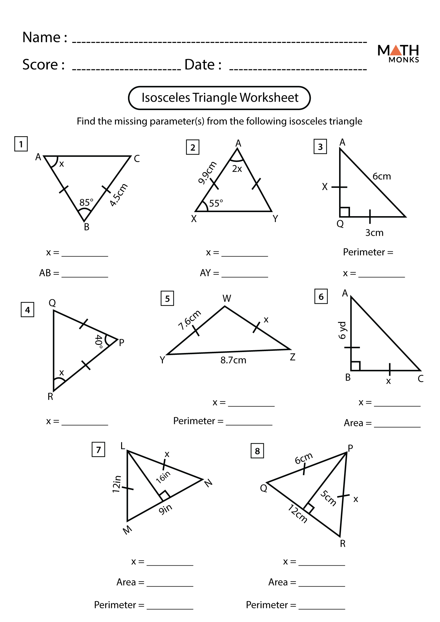 Isosceles And Equilateral Triangle Worksheet Answer Key Printable 