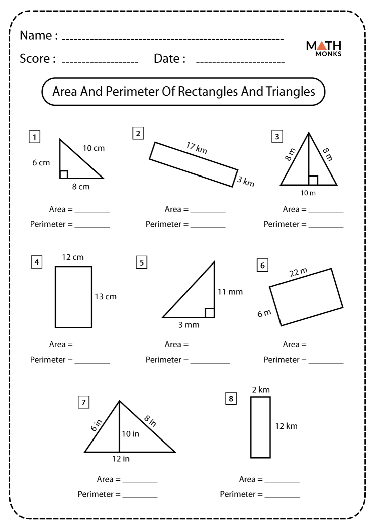 Rectangles And Triangles Worksheets Math Monks