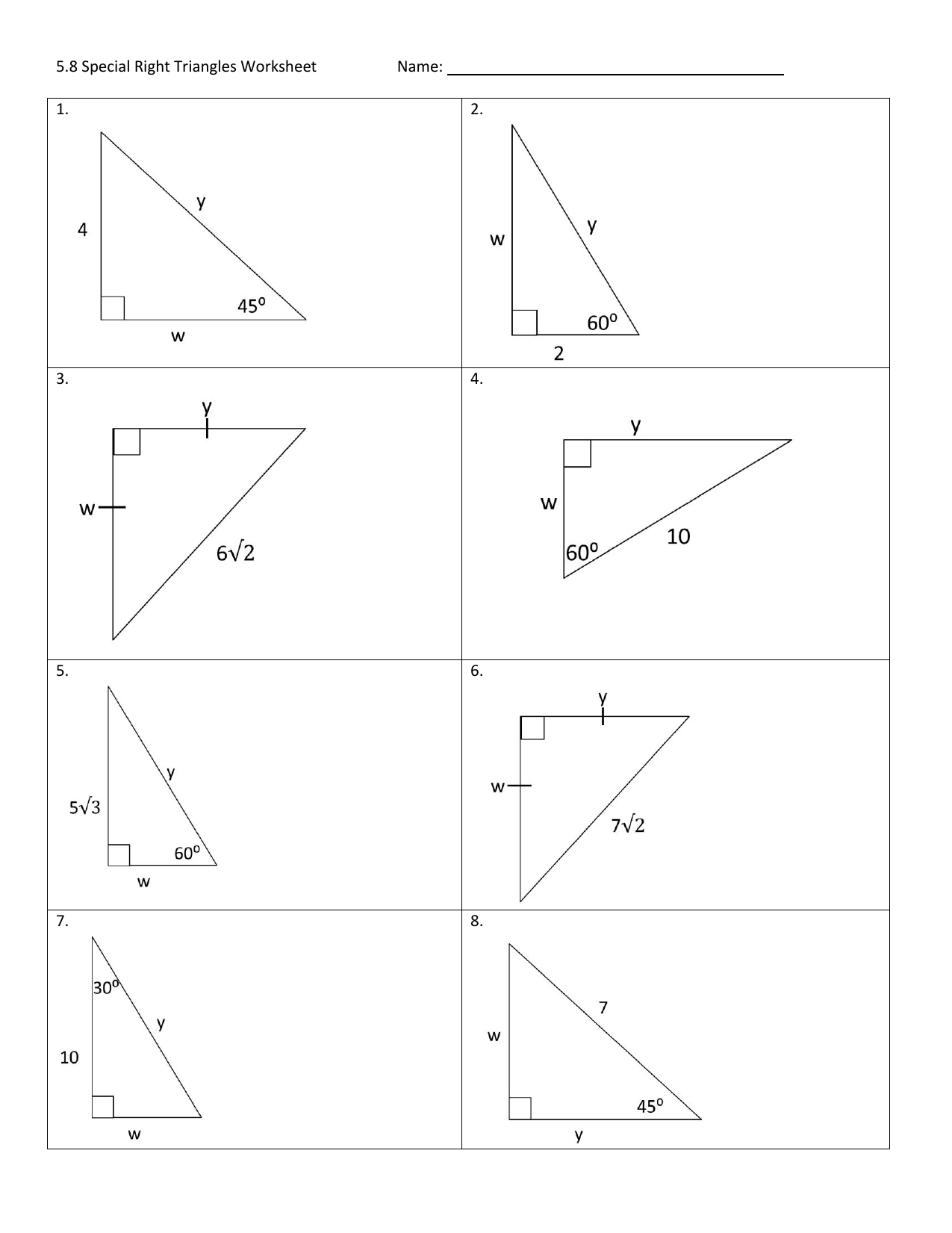 Right Triangle Trigonometry Worksheet