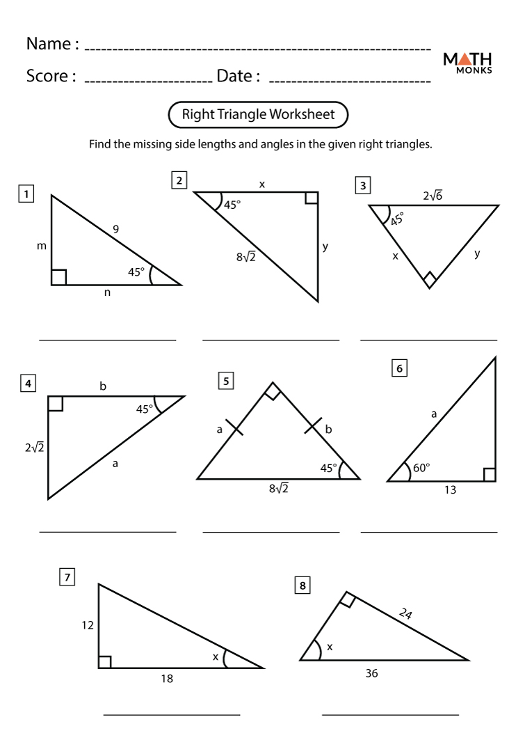 Right Triangle Trigonometry Worksheets Math Monks - TraingleWorksheets.com