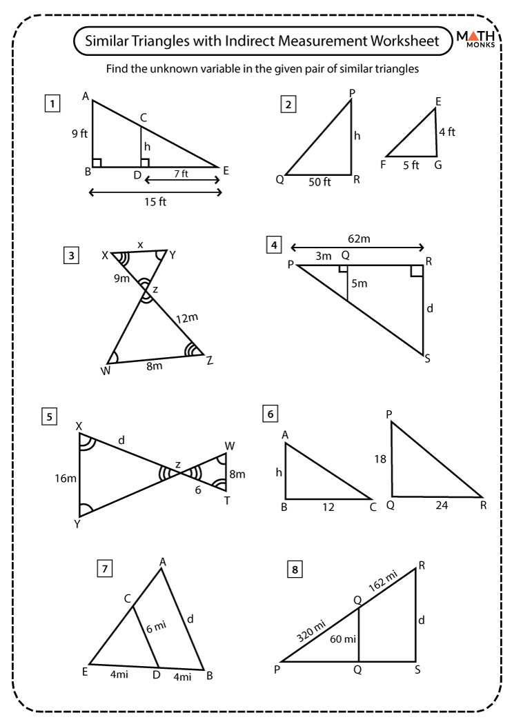 Similar Triangles Applications Worksheet Answers