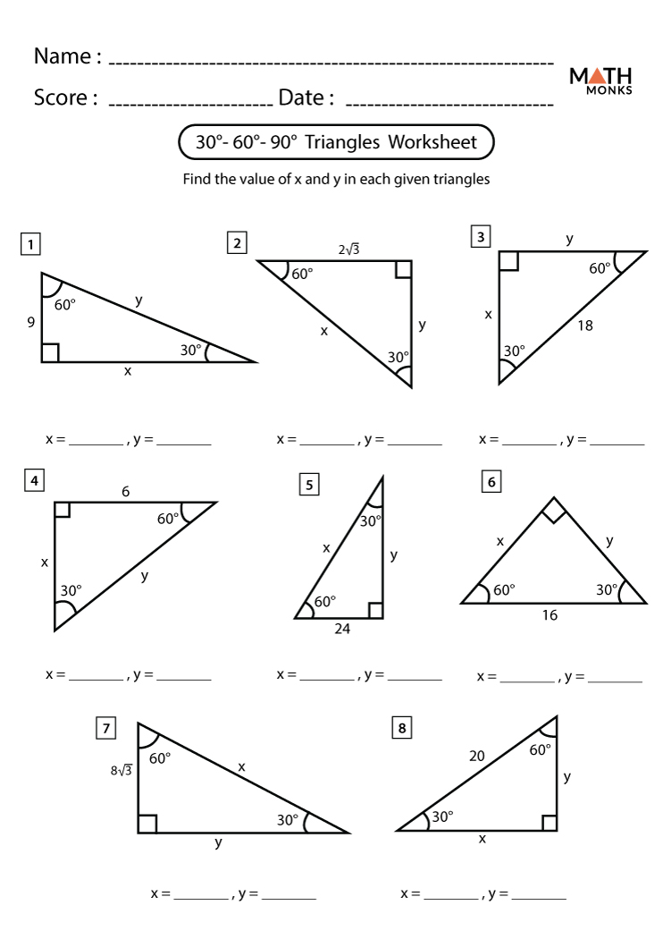 Special Right Triangles 30 60 90 Worksheets