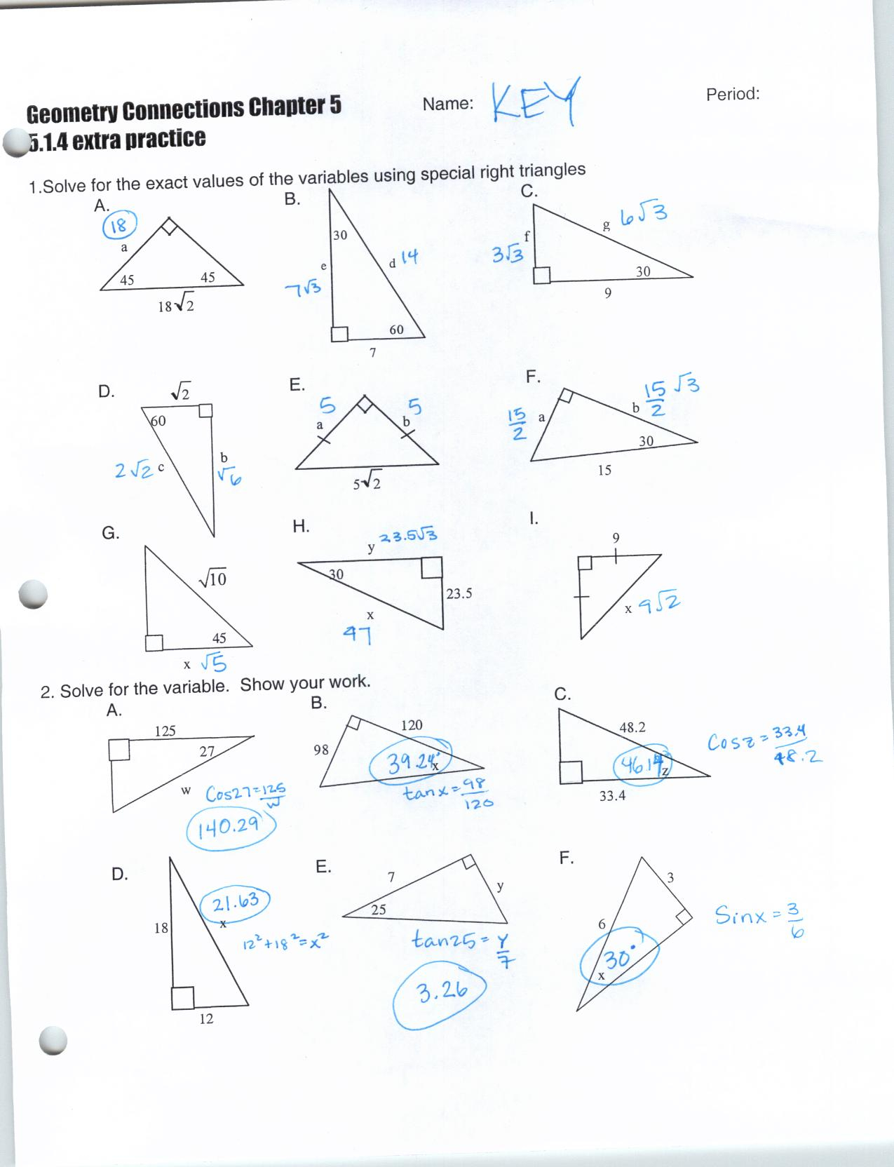 Special Right Triangles Worksheet Answers Organically