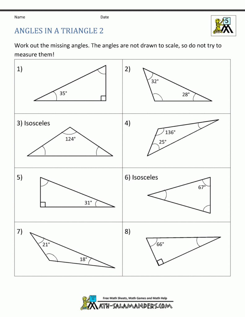 Sum Of Interior Angles A Triangle Worksheet Pdf Brokeasshome