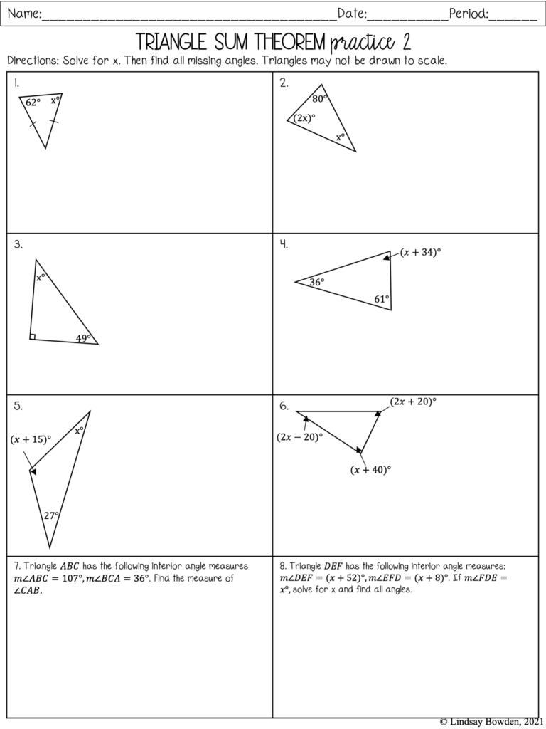 Triangle Angle Sum Worksheet