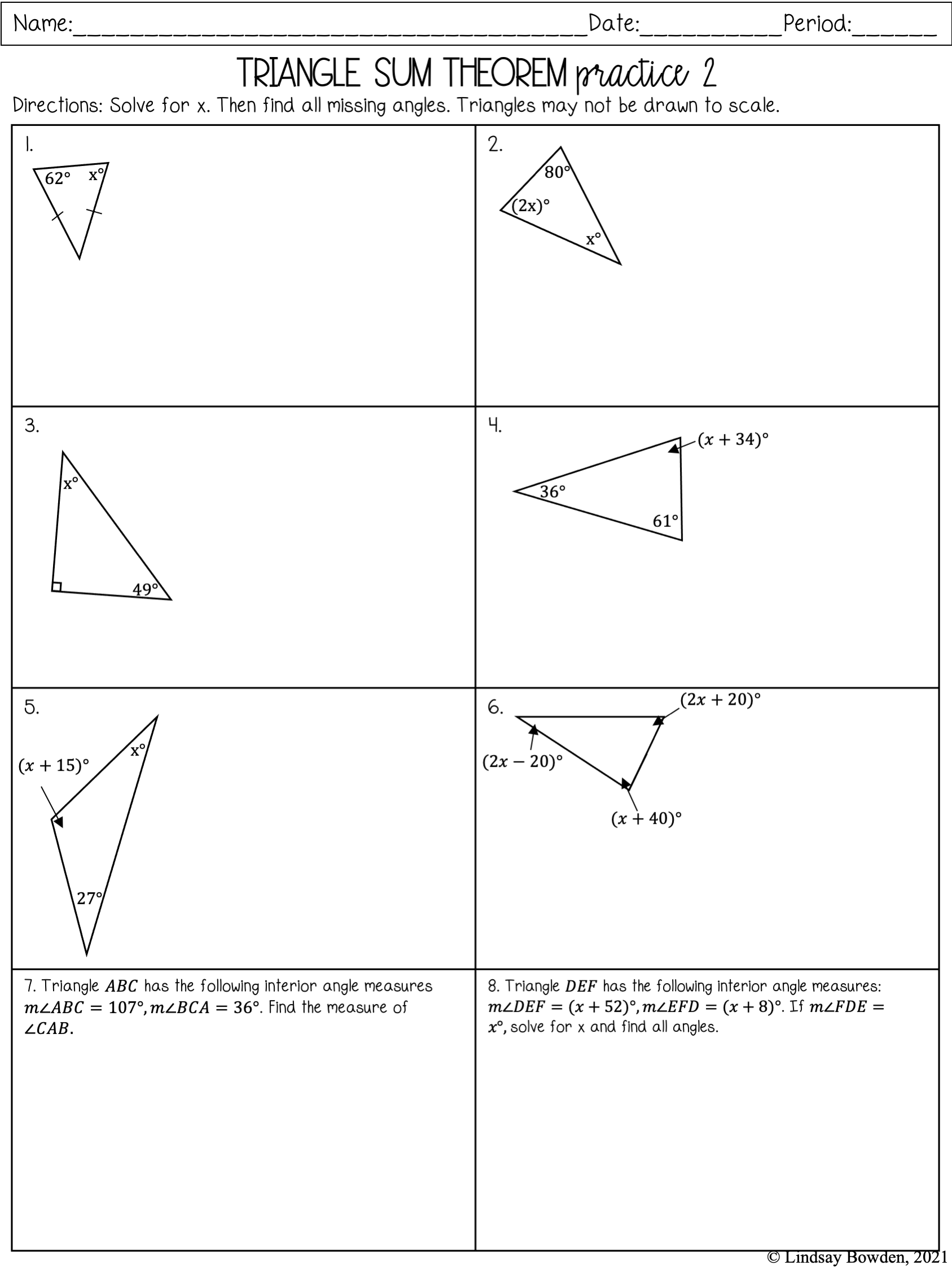 Triangle Angle Sum Worksheet