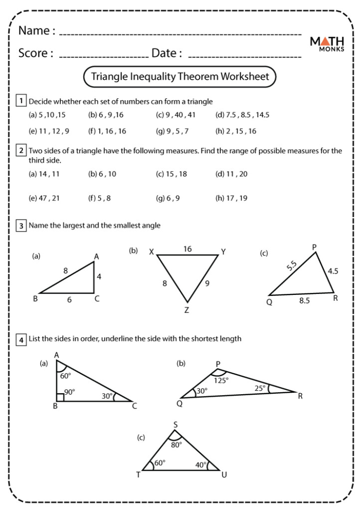 Triangle Inequality Theorem Worksheet With Answers