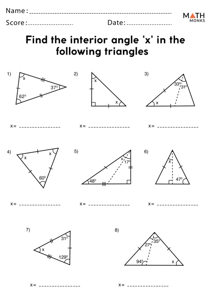 Triangle Interior Angles Worksheet