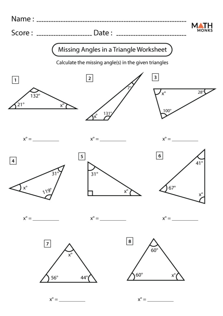 Triangle Missing Angle Worksheet Printable Word Searches