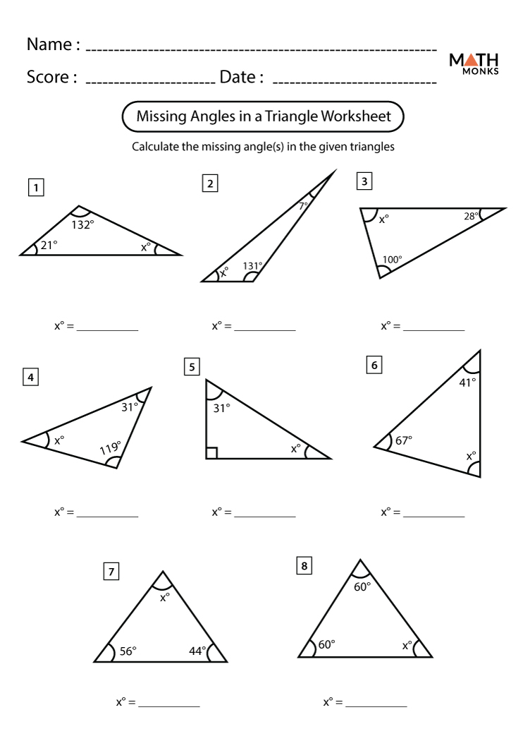 Triangle Missing Angle Worksheet Printable Word Searches