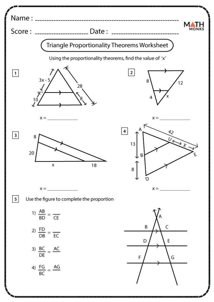 Triangle Proportionality Theorem Worksheet Answer Key Printable Word 