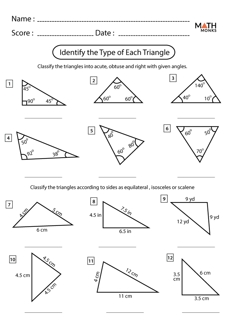 Triangle Worksheets Math Monks